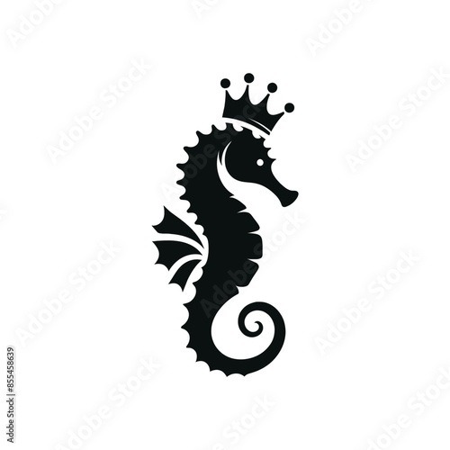 King Queen seahorse silhouette vector icon flat illustration logo clipart