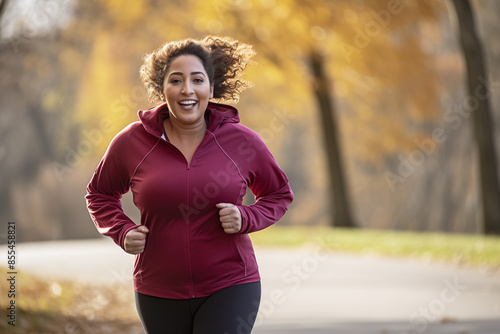 Hispanic woman jogging in the park on a nice sunny day