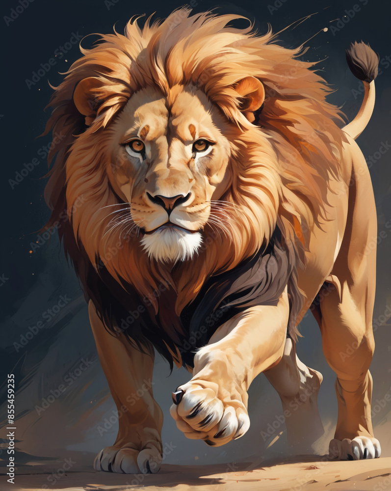 Obraz premium AI generative. Digital artwork of lion painting on dark blue background. 3