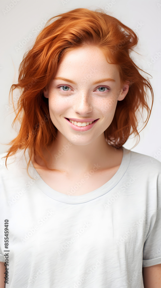 Fototapeta premium closeup portrait of amazing young red hair woman attractive appearance isolated over colorful background