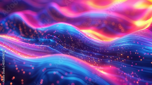 A colorful, abstract image of a wave with a blue and pink hue