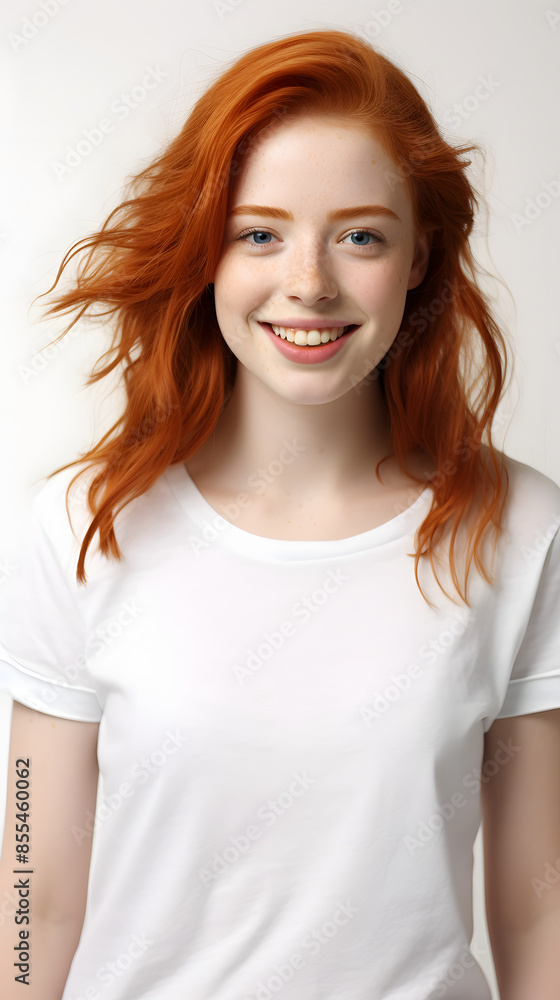 Fototapeta premium closeup portrait of amazing young red hair woman attractive appearance isolated over colorful background