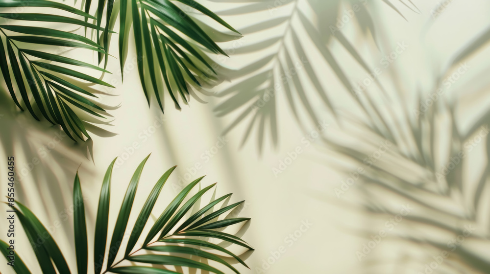 Blurred shadow from palm leaves on light cream wall Blurred shadow from palm leaves on light cream wall