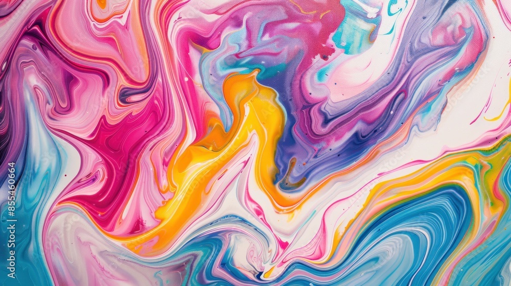 Abstract splash of colorful paint in blue, yellow, pink, and orange on surface of artistic creation Abstract splash of colorful paint in blue, yellow, pink, and orange on surface of artistic creation