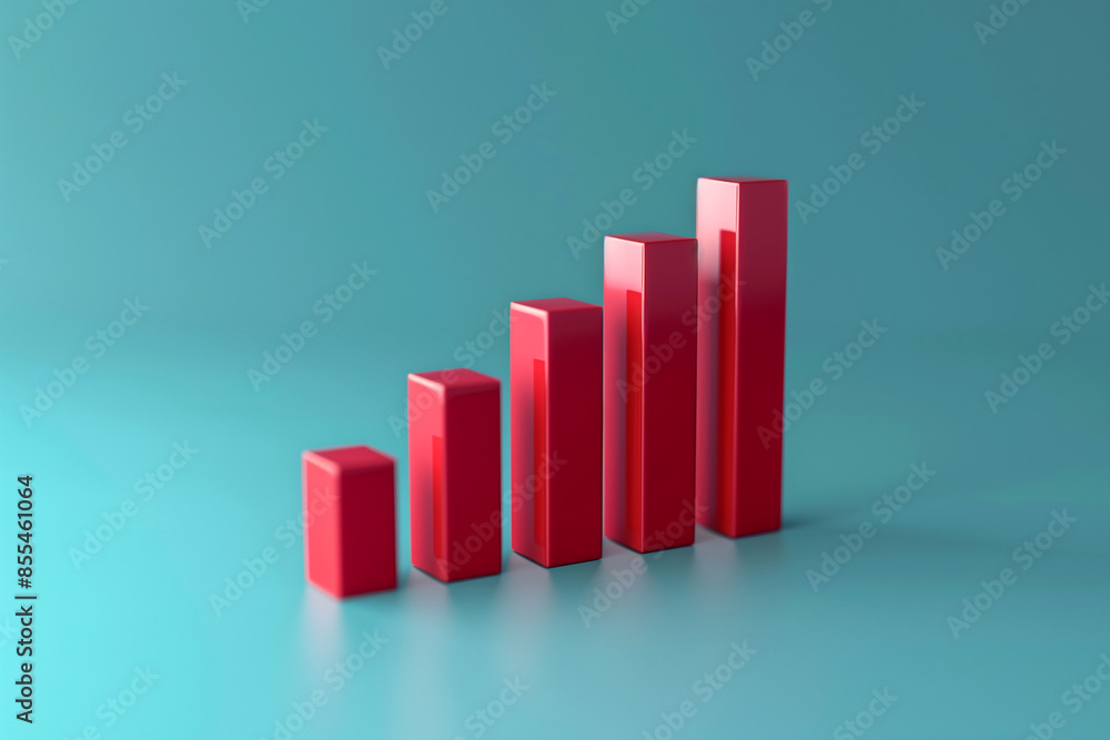3D bars statistic indicating going up trend for stock market or forex trading concept. Red color bars. Generative AI 3D bars statistic indicating going up trend for stock market or forex trading concept. Red color bars. Generative AI