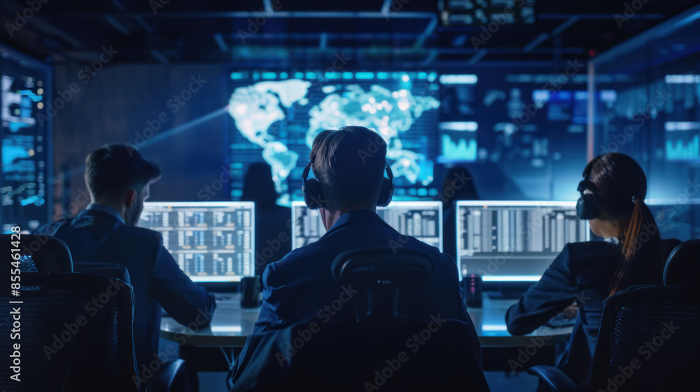 Data breach investigation team working in office, cybersecurity operations concept Data breach investigation team working in office, cybersecurity operations concept
