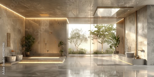 Modern Bathroom with Glass Wall and Shower