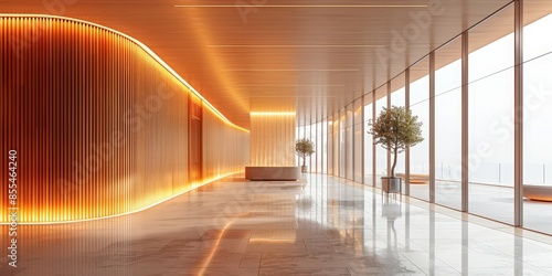 Modern Lobby with Wooden Walls and Glass Windows