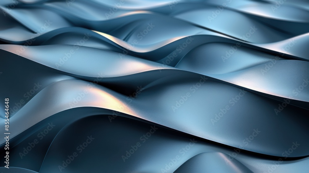 The image is a close up of a blue wave with a shiny, metallic texture The image is a close up of a blue wave with a shiny, metallic texture