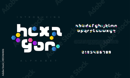 Hexagon creative geometric modern urban alphabet font. Digital abstract futuristic, fashion, sport, minimal technology typography. Simple numeric vector illustration