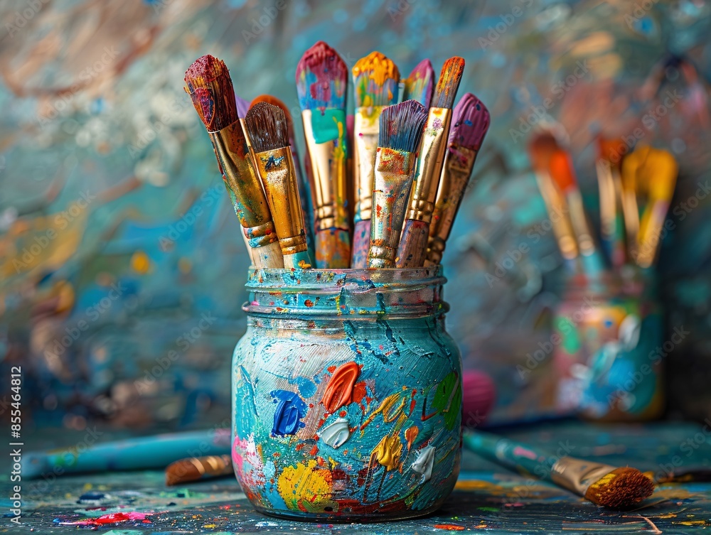 Colorful Paint on Bristles Artistic Paintbrushes in Jar
Colorful Paint on Bristles Artistic Paintbrushes in Jar