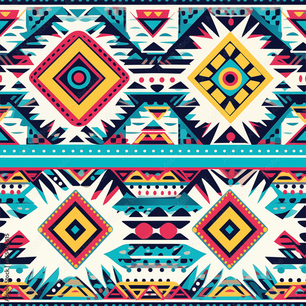 Doodle geometric shapes with bold lines and colors for cultural background decoration. Vibrant ethnic motifs in square frame on white backdrop Doodle geometric shapes with bold lines and colors for cultural background decoration. Vibrant ethnic motifs in square frame on white backdrop