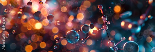 wallpaper illustration of molecules, biotechnology polygonal nanotechnology particle scientific, molecular substances, photographed with macro technique, HD, 16K,3:1