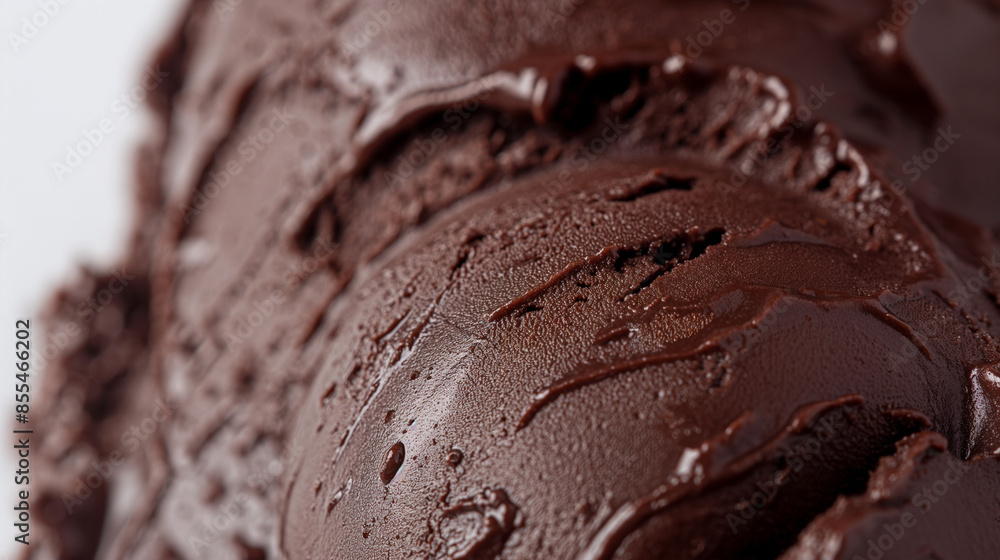 Indulgent dark chocolate ice cream, a closeup image of indulgent dark chocolate ice cream, its deep color and smooth texture set against a white backdrop Indulgent dark chocolate ice cream, a closeup image of indulgent dark chocolate ice cream, its deep color and smooth texture set against a white backdrop