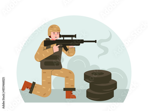 Army man using rifle in war. Army vector illustration