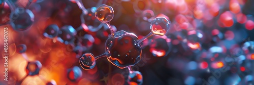 wallpaper illustration of molecules, biotechnology polygonal nanotechnology particle scientific, molecular substances, photographed with macro technique, HD, 16K,3:1