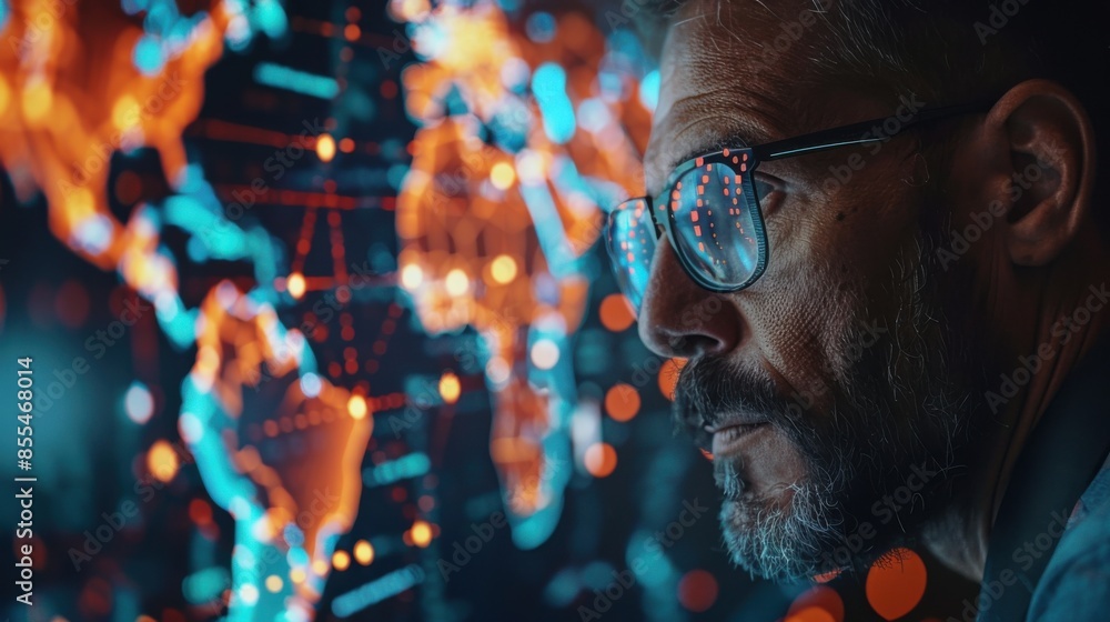 The map is filled with bright colors and glowing dots The map is filled with bright colors and glowing dots