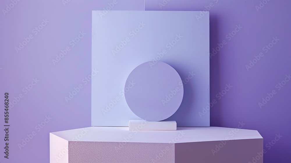 Minimalist composition with a periwinkle circle intersecting a white square, symbolizing harmony and balance. Minimalist composition with a periwinkle circle intersecting a white square, symbolizing harmony and balance.