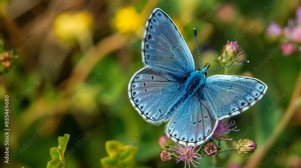 A cerulean butterfly resting on a flower. A cerulean butterfly resting on a flower.