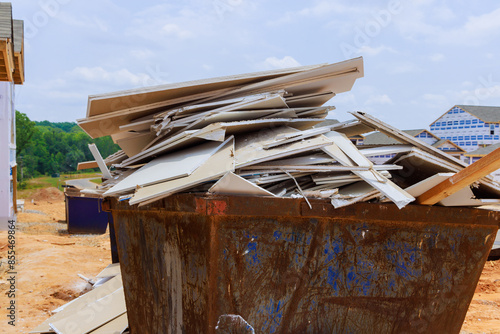 Canvas-taulu In container for construction waste, plasterboard drywall chunks were found