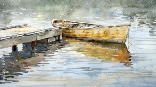 Watercolor painting of a gondola moored at the pier. Use for wallpapers, posters, postcards, brochures.