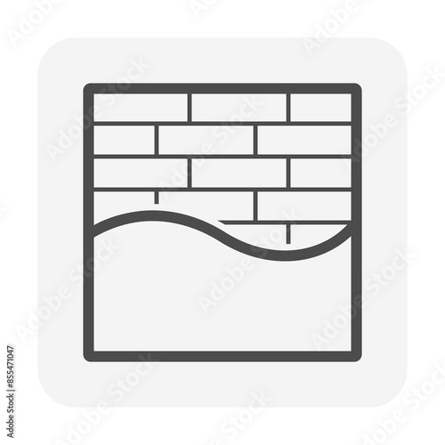 Brick wall and plastering vector icon. Natural material to build, masonry to panels wall, fence, retainer wall, fireplace and plastering mortar cement for architecture and construction building.