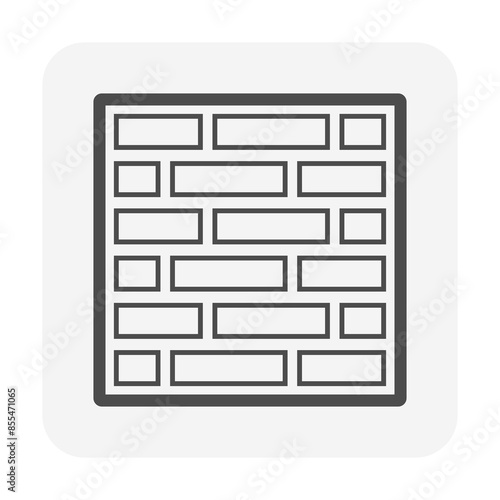 Brick wall vector icon design. Natural material to build, masonry to panels wall, fence or retainer wall, fireplace consist of texture pattern of rectangular block shape and bonded by mortar cement.