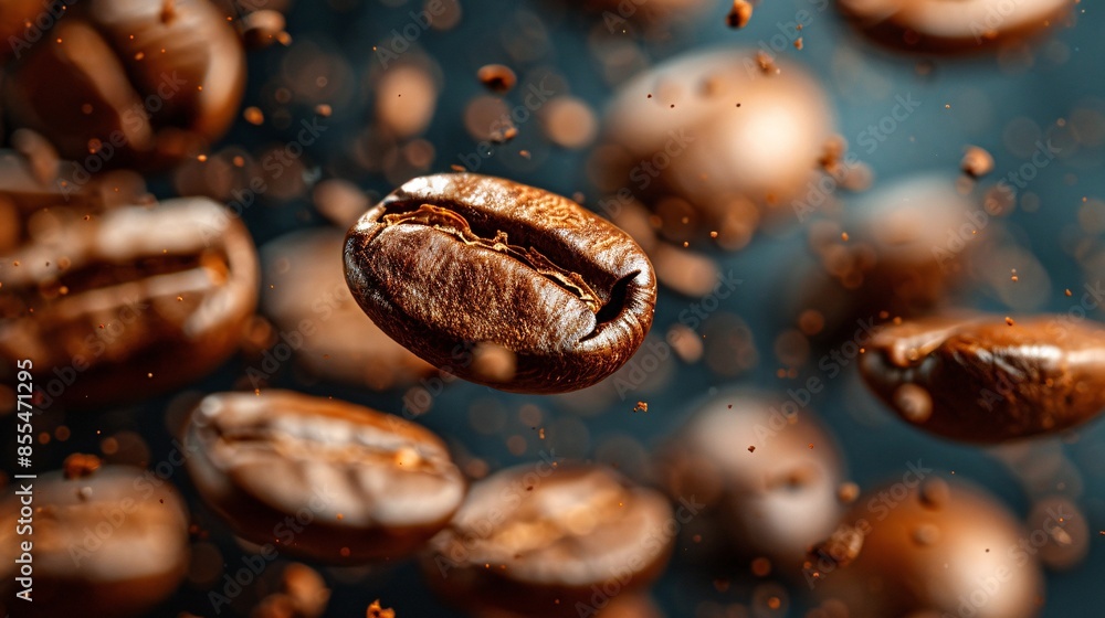 Close-Up of Coffee Beans with Flying Grounds Close-Up of Coffee Beans with Flying Grounds