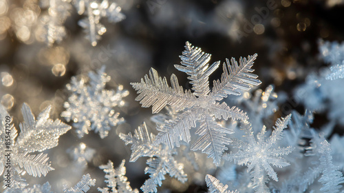 Beautiful snowflakes sparkling on a cold winter day photo