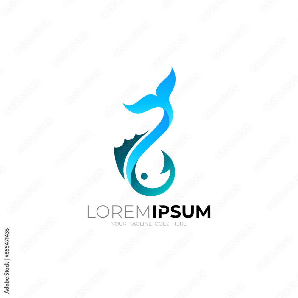 fish and hook icon, blue color and 3d style fish and hook icon, blue color and 3d style