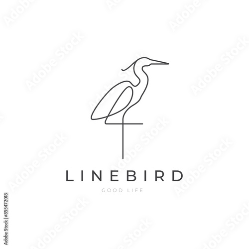 great blue heron line logo design graphic vector