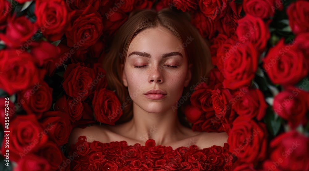 woman surrounded by red roses woman surrounded by red roses