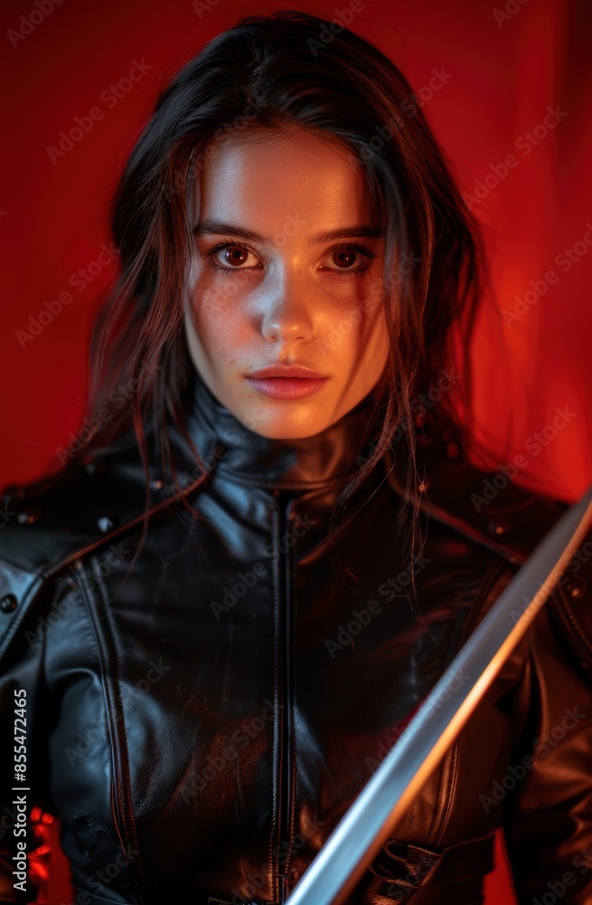 Intense female portrait in dramatic lighting Intense female portrait in dramatic lighting