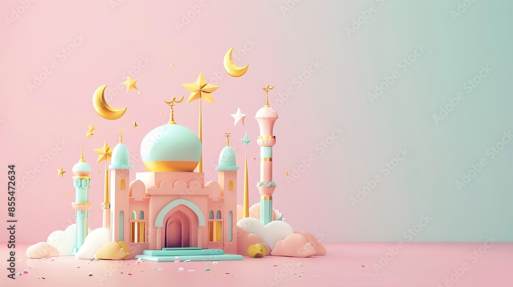 simple lowpolly cute 3d of islamic background, minimal color, isometric 3d, 3d icon matte clay render, blender 3d rendering, lowpoly style, aid fitr, ramadhan, aid adha, islamic new years simple lowpolly cute 3d of islamic background, minimal color, isometric 3d, 3d icon matte clay render, blender 3d rendering, lowpoly style, aid fitr, ramadhan, aid adha, islamic new years