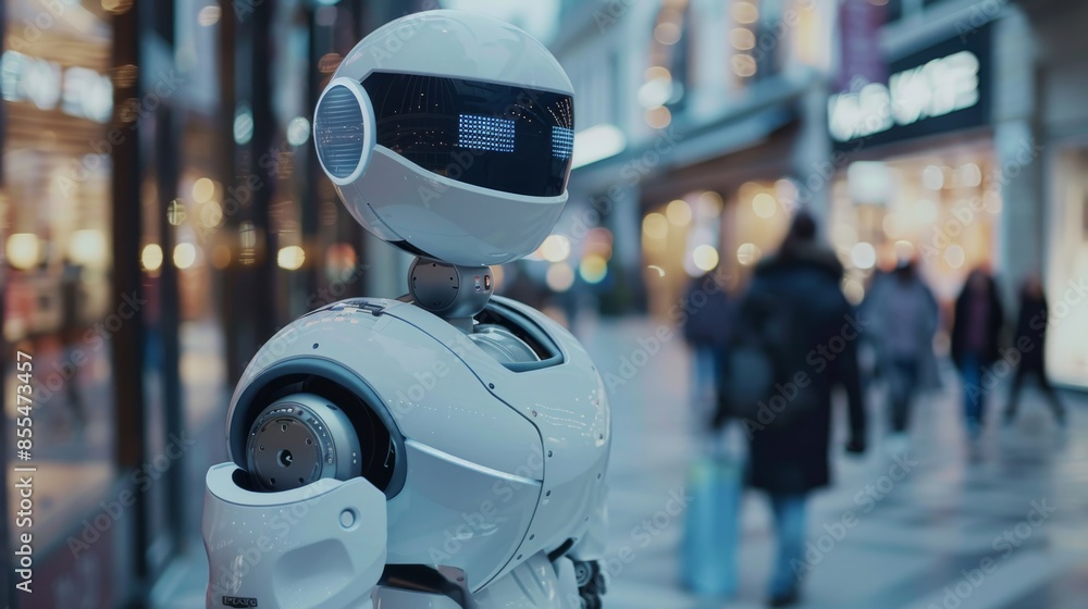 Futuristic Customer Service: AI-Powered Humanoid with Friendly Expression in a Modern Retail Environment Enhancing Consumer Experience Futuristic Customer Service: AI-Powered Humanoid with Friendly Expression in a Modern Retail Environment Enhancing Consumer Experience