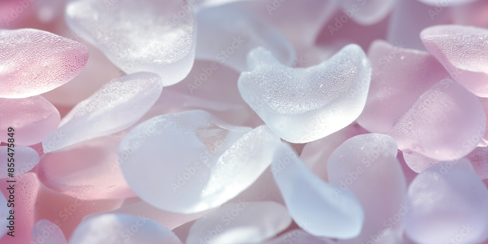 Obraz premium A close-up of light mauve sea glass, frosted and smooth. which is artificial, high quality, clean and beautiful. it is mixed frosted, semi-transparent, clear, and has smooth edges. soft and dreamy