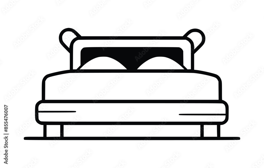 Double Bed Vector Outline Icon On White Background Double Bed Vector Outline Icon On White Background