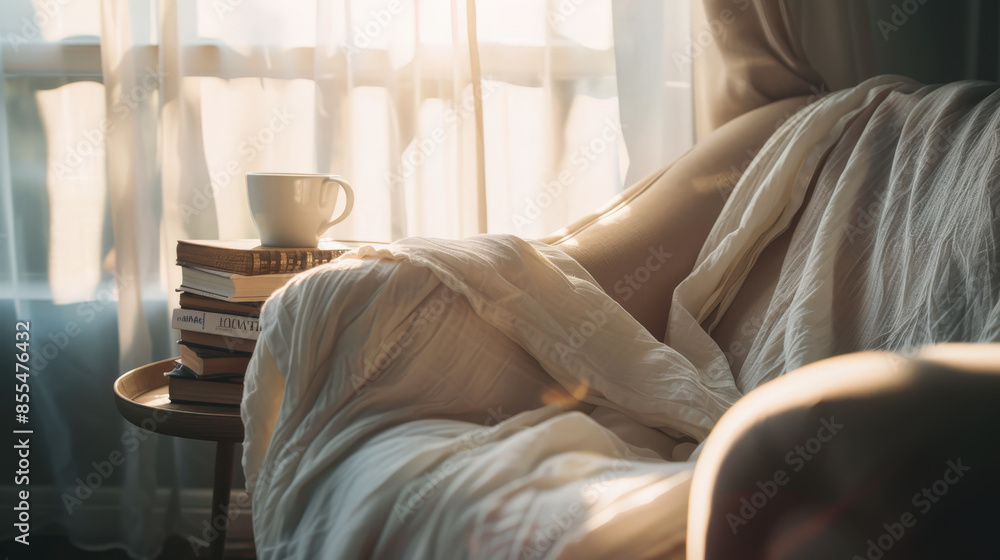 Cozy Reading Nook: Serene Moment of Indulgence with Books and Coffee Cozy Reading Nook: Serene Moment of Indulgence with Books and Coffee