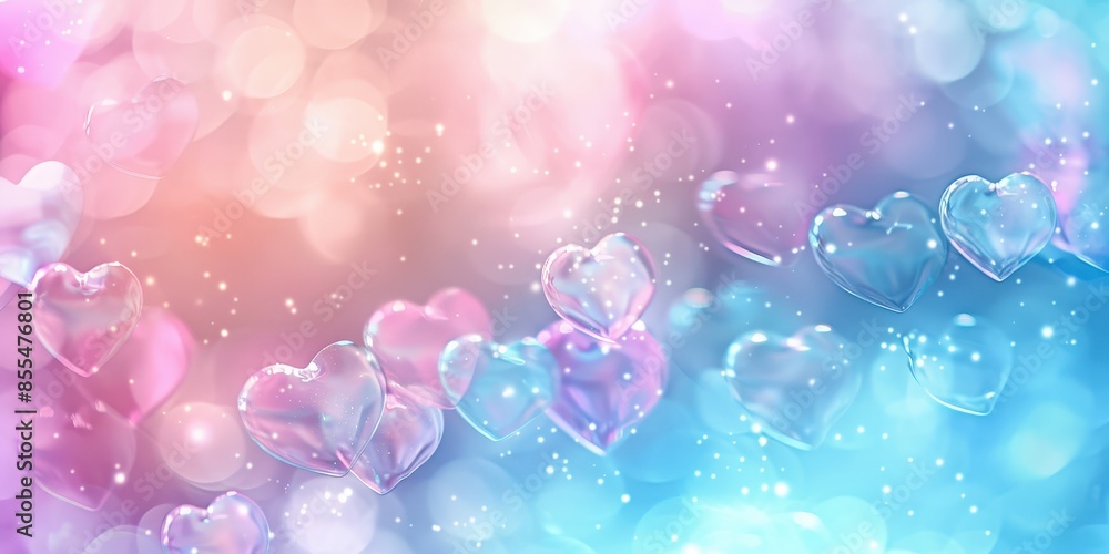 Glass Hearts on a Sparkling Background Glass Hearts on a Sparkling Background