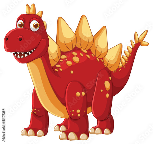 Smiling red dinosaur with yellow spikes