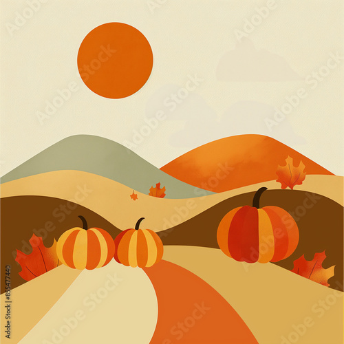 Autumn landscape with pumpkins, Fall Colors, Bright Colors, Graphic Ressource photo