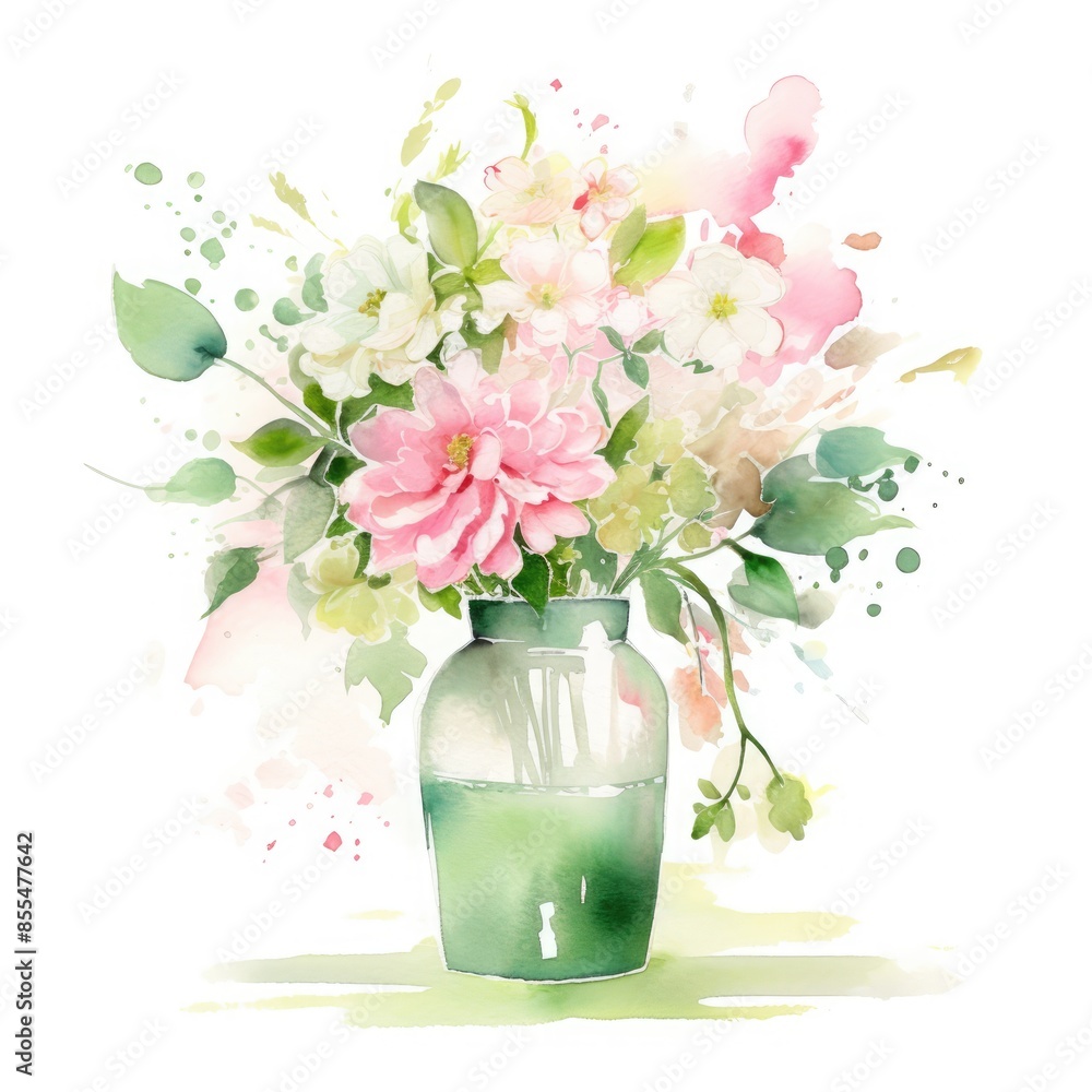 Bouquet of flowers in a vase, watercolor illustration Bouquet of flowers in a vase, watercolor illustration