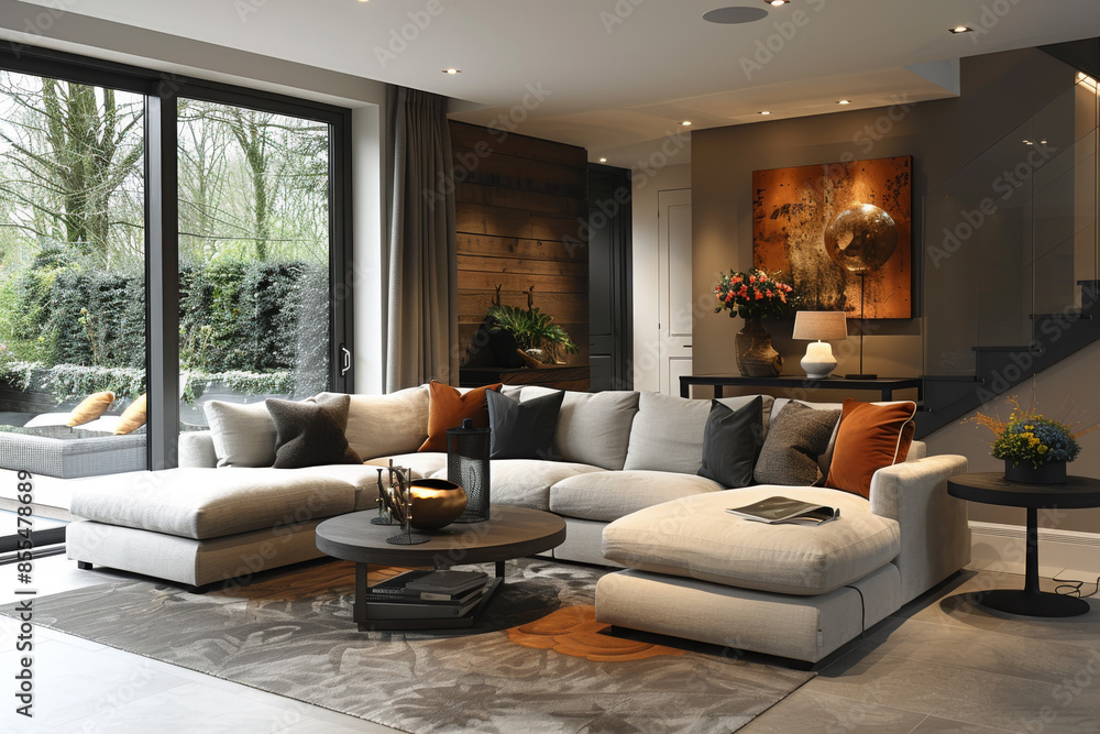 Fototapeta premium Gray Living Room with Rustic Decor