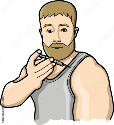 muscular man injecting steroid shot to get bigger