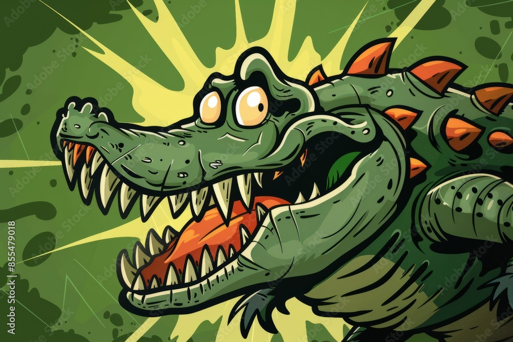 Cartoon cute doodles of an angry crocodile snapping its jaws with a menacing glare, Generative AI Cartoon cute doodles of an angry crocodile snapping its jaws with a menacing glare, Generative AI