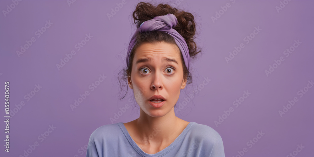Surprised woman portrait on purple background, a natural portrait of a woman expressing surprised Surprised woman portrait on purple background, a natural portrait of a woman expressing surprised