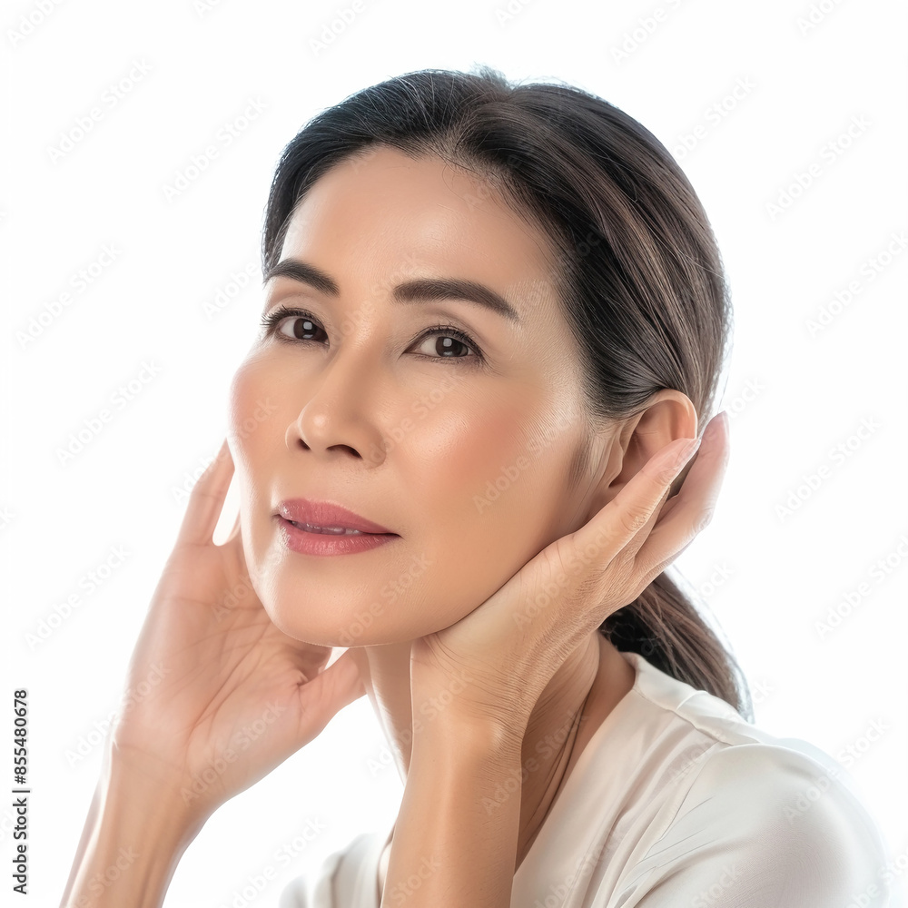 40-45 year old Beauty Brazilian women spa skin healthy on 100% isolate white background.