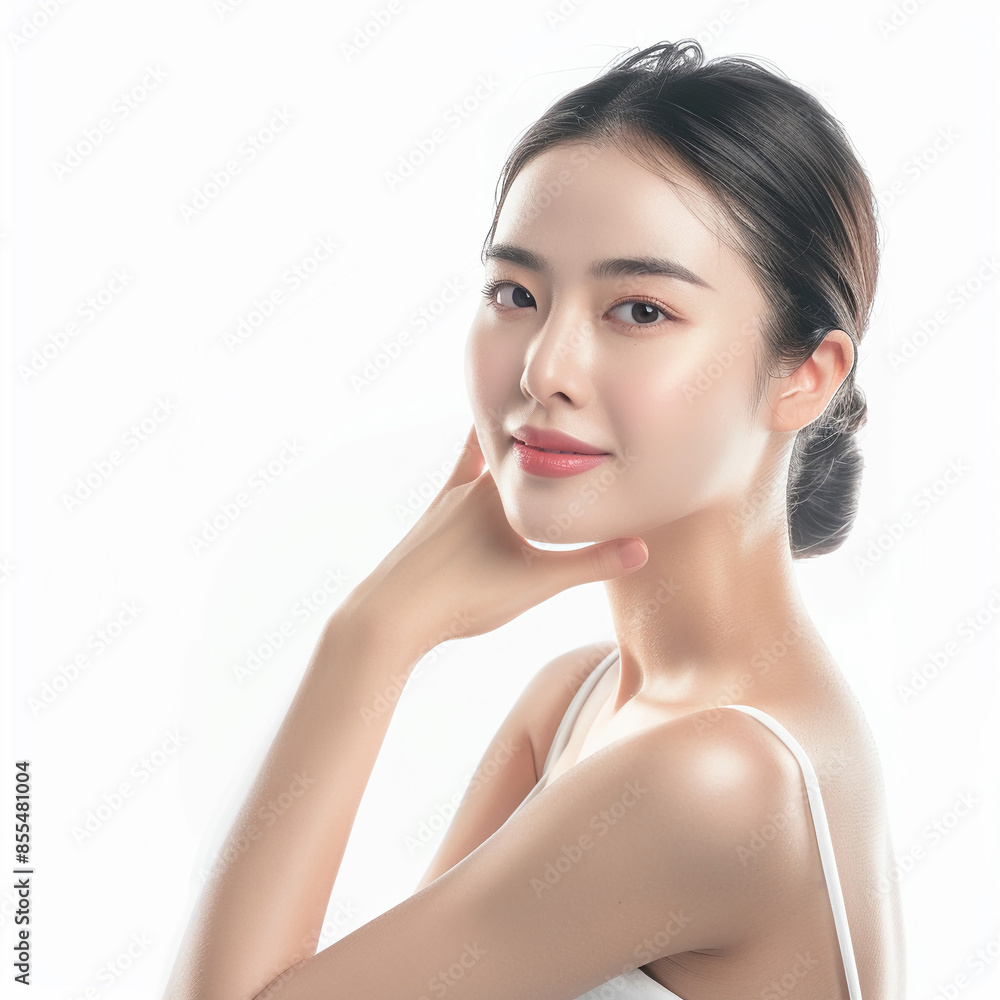 Fototapeta premium Beauty Asian women spa skin healthy on 100% isolate white background.