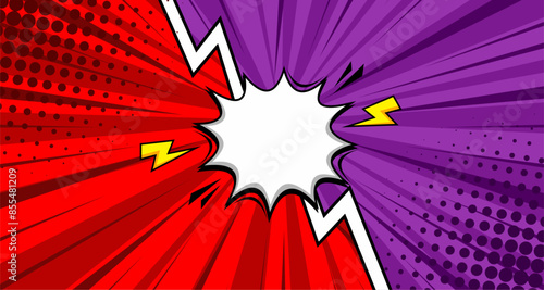 Versus comic frame. Vs comics book clash frames on halftone stripes background vector template.