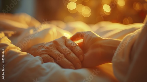 Comforting Presence: Senior Female Patient Holding Hands with Loved One photo